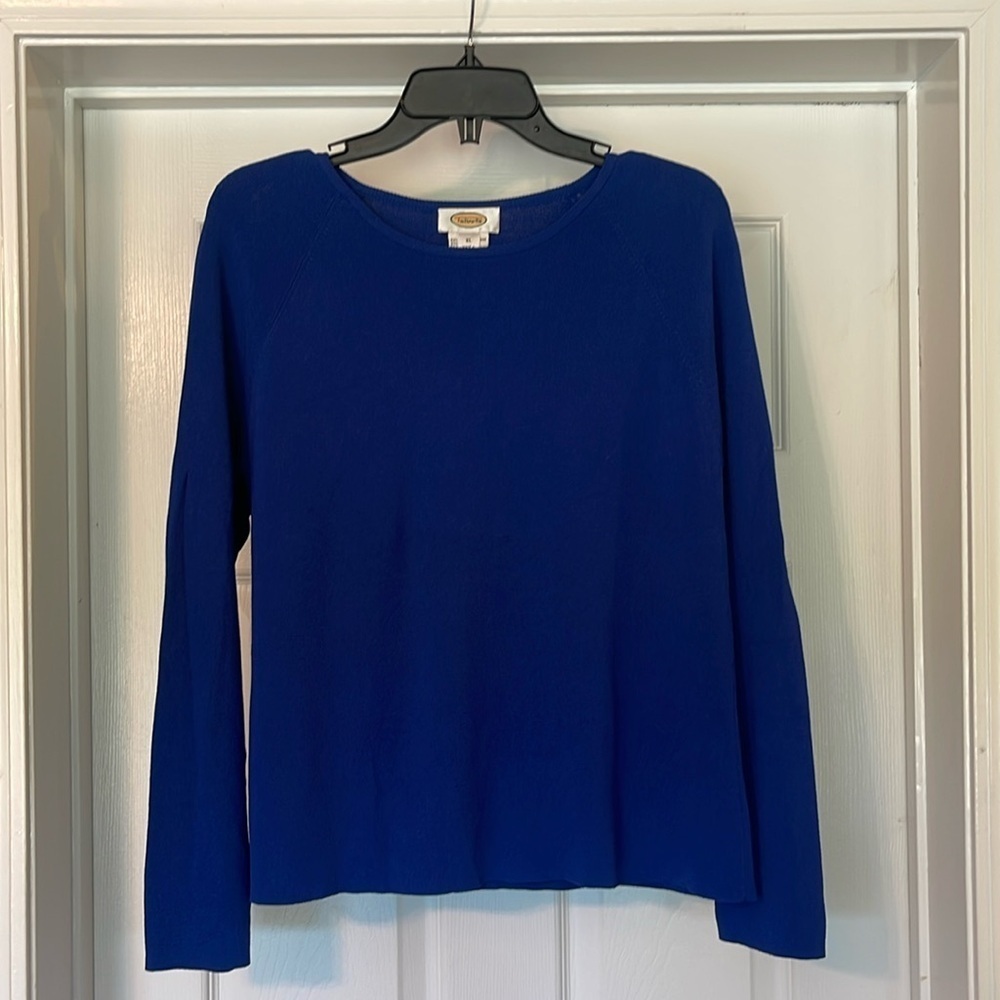 Talbots - royal blue rayon blend knit long sleeve pull over top - size XL